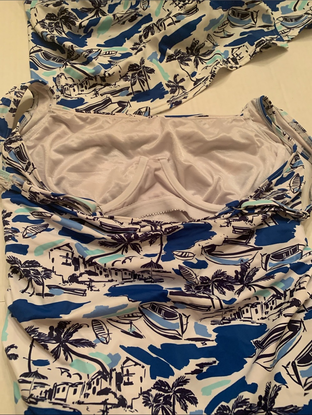 VGUC Talbots Blue and White Tropical Print Swim Tankini & Swim skirt size 12 - Picture 4 of 12